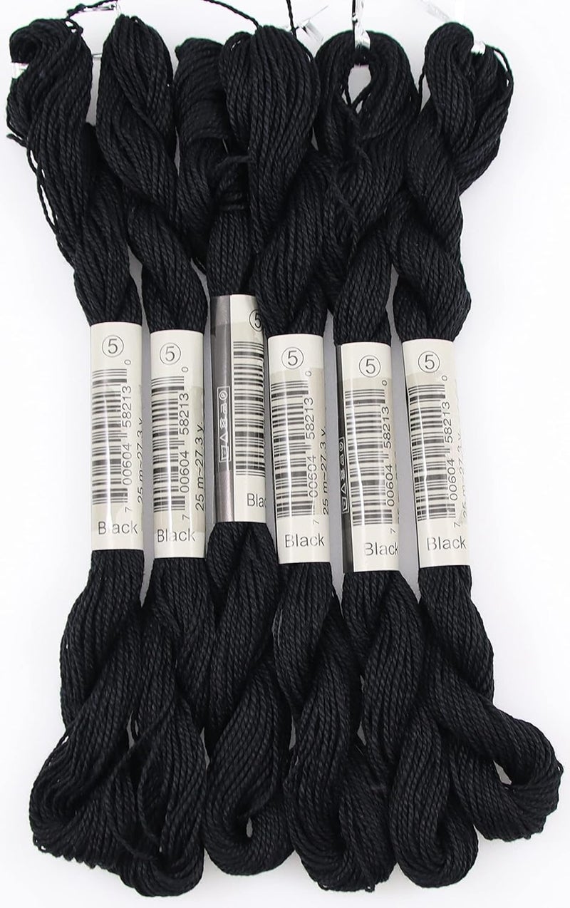 KCS 25 M/Skein Mercerized Pearl Cotton Crochet Needlepoint Thread,Size 5,6 skeins,Black - Image 3